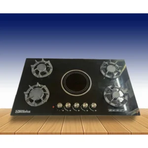 Plaque Technolux encastrable 5 feux 90×60 4F a gaz et 1F ELECTRIQUE noir