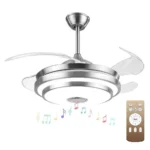 Ventilateur de Plafond LED avec Haut-Parleur Bluetooth – Design Moderne, Lames Rétractables et Éclairage Intégré