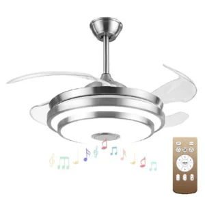 Ventilateur de Plafond LED avec Haut-Parleur Bluetooth – Design Moderne, Lames Rétractables et Éclairage Intégré
