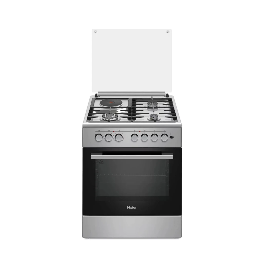 Cuisinière Haier HCR2031EGS – 4 Feux (3 Gaz + 1 Électrique) + Four à Gaz – 60×60 cm – Gris